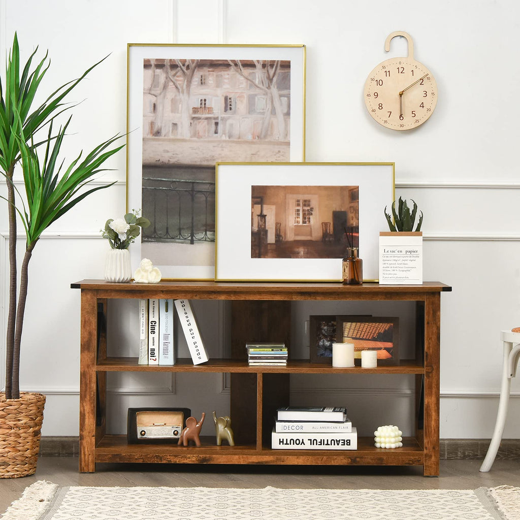Brown 3 Tier Wood TV Stand with Open Shelves E414