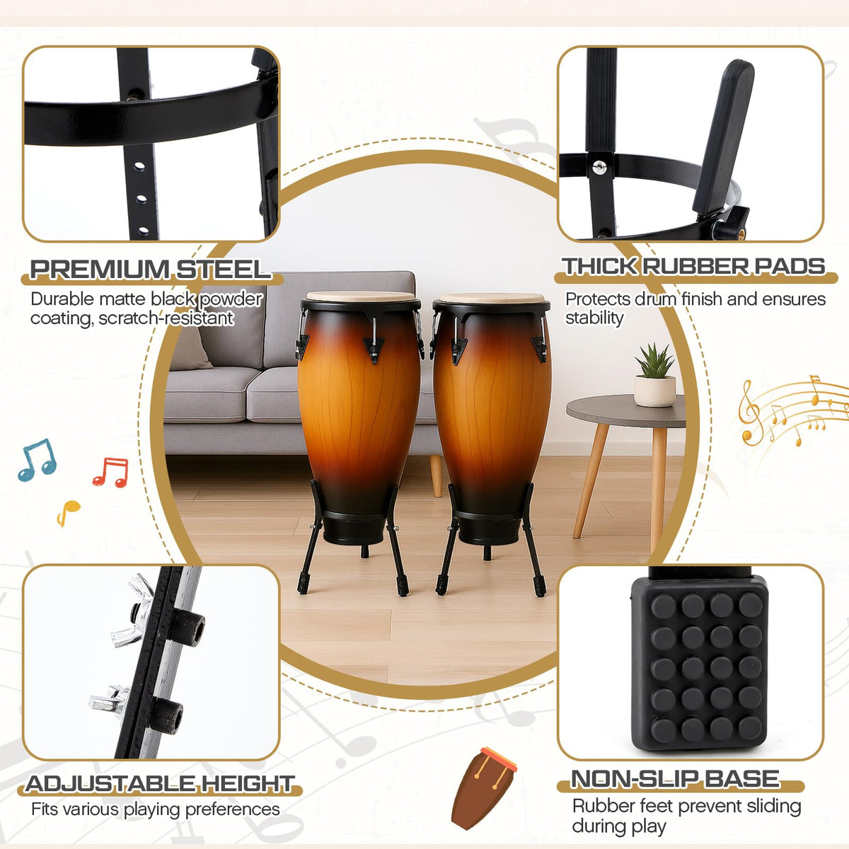 2 Pcs Black Adjustable Conga Drum Stand H758