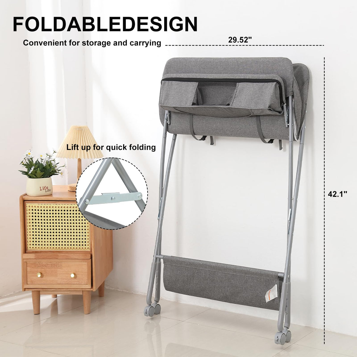 Portable Foldable Baby Changing Station with Wheels R556727