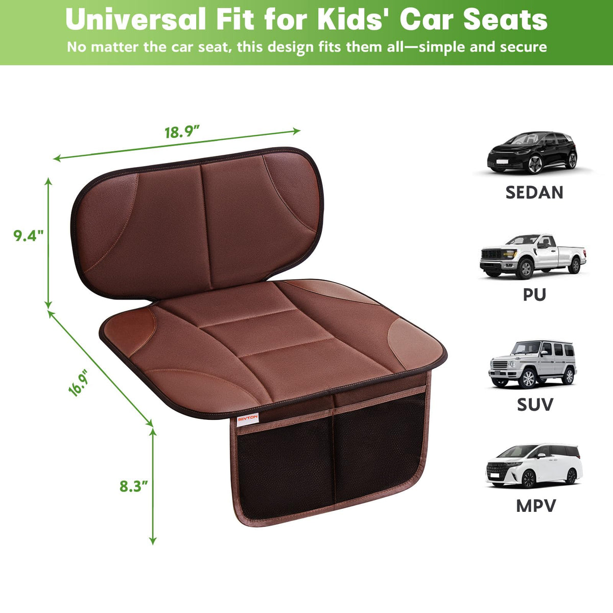 Car Seat Protector with 2 Storage Pockets, Black Y58518