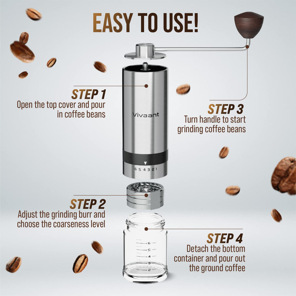 Manual Coffee Grinder Stainless Steel Conical Burr Mill A11870