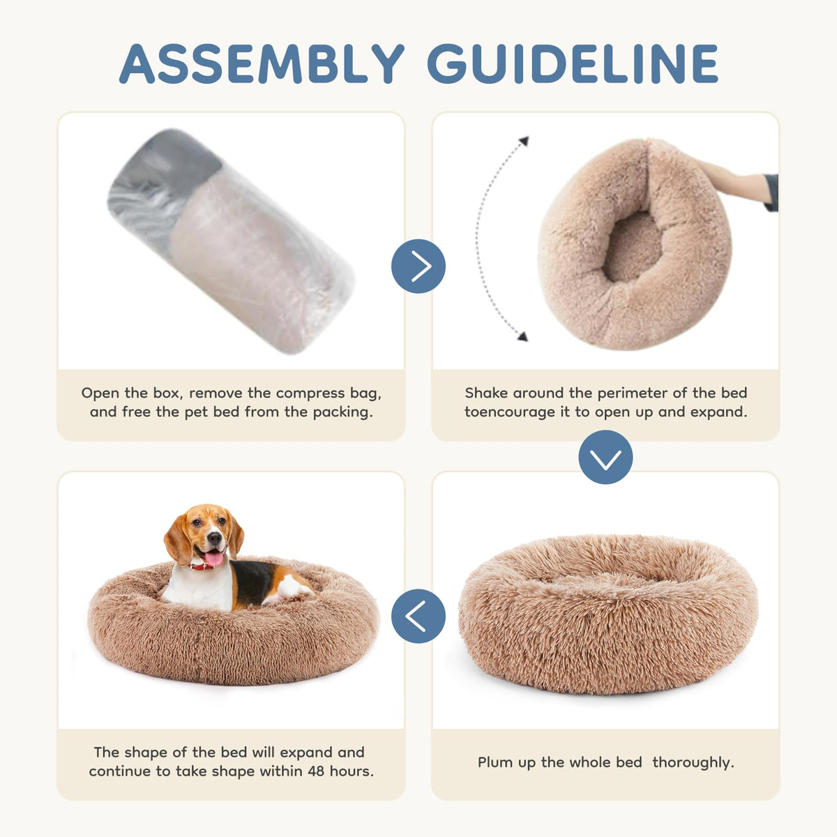 30.7 Inch Fluffy Faux Fur Plush Dog Bed T38723