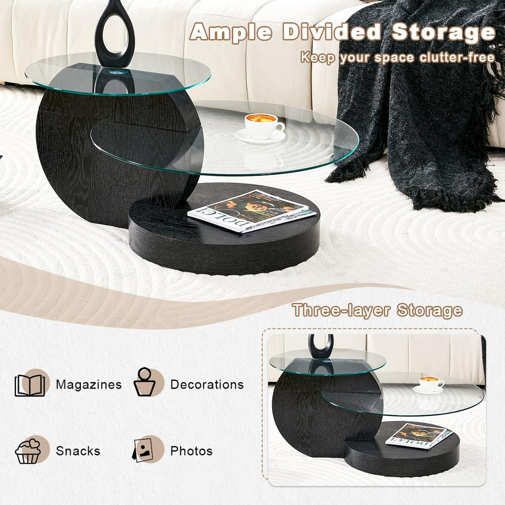 35" Round Glass Coffee Table with Storage Y870701