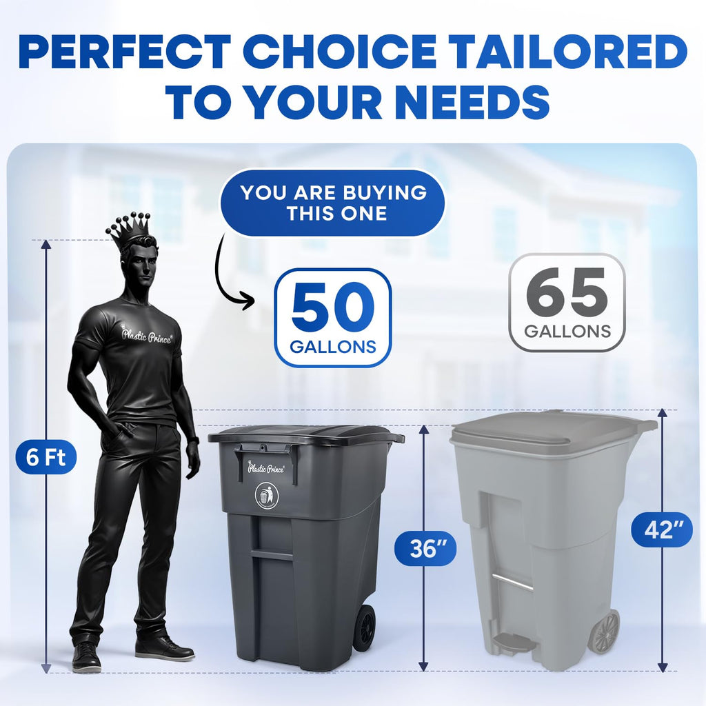50 Gallon Gray Outdoor Trash Can with Lid and Wheels Q282