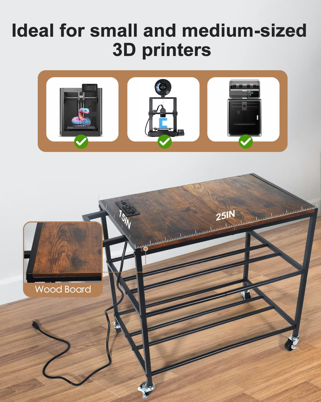Heavy Duty Rolling 3D Printer Stand with Filament Storage I2848