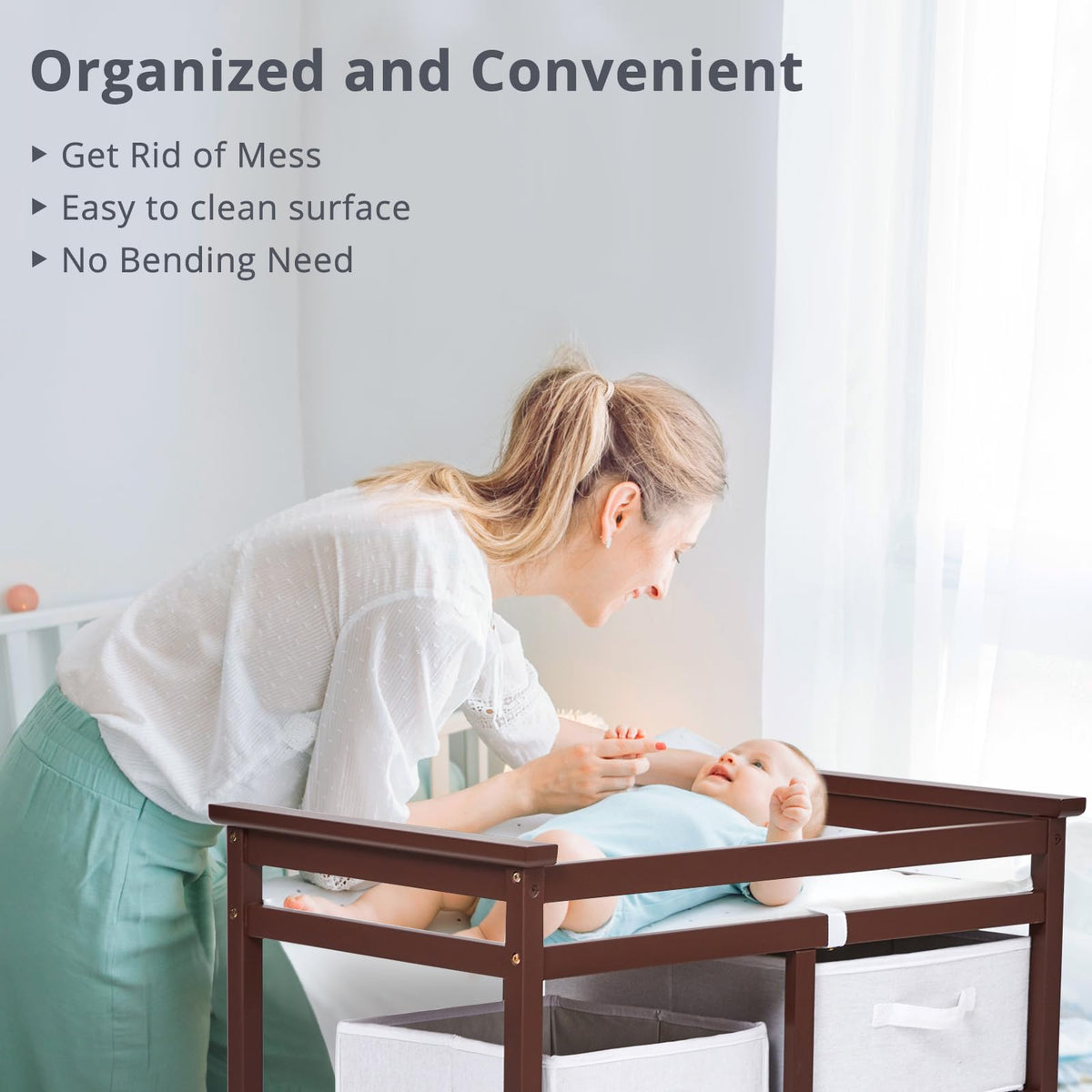 Modern Baby Changing Table with Laundry Hamper & 3 Drawers T943131