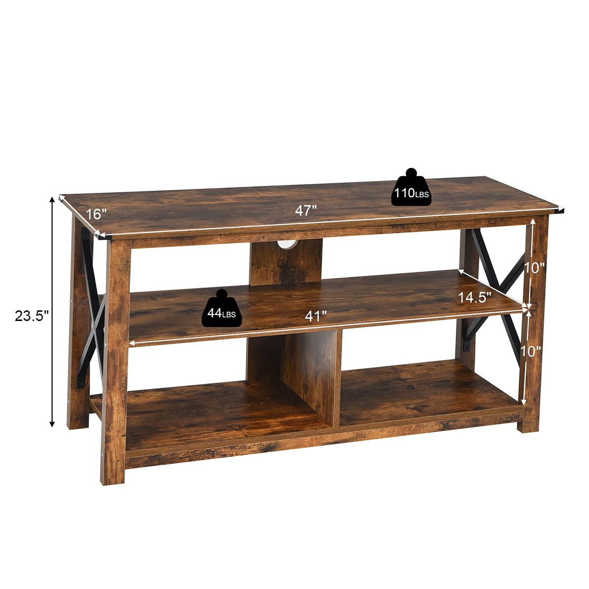 Brown 3 Tier Wood TV Stand with Open Shelves E414