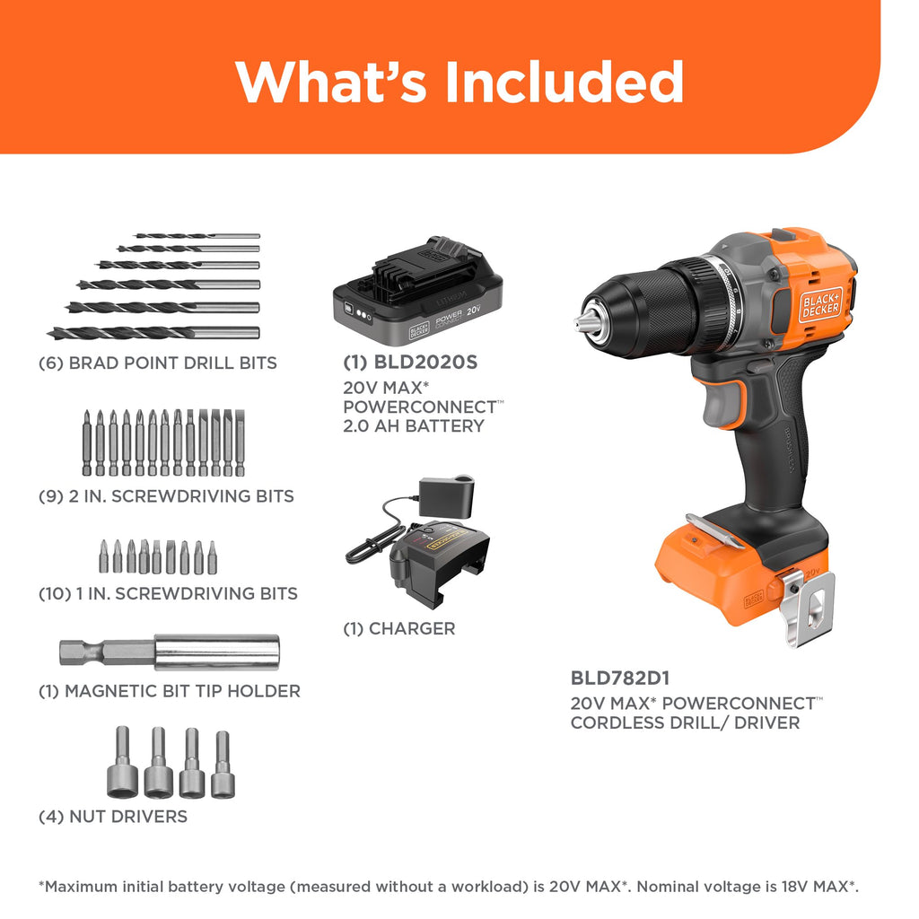 20V MAX Cordless Brushless Drill Driver with 30 Pc. Drill Bit Set M480