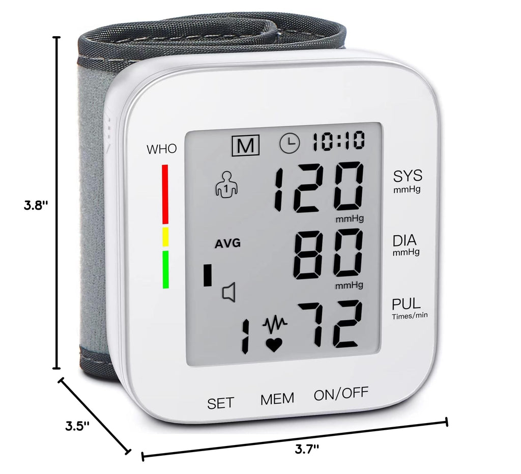 Wrist Blood Pressure Monitor Large LCD Display Adjustable Cuff 99x2 Sets Memory with Carrying Case White Pack of 5 K87007