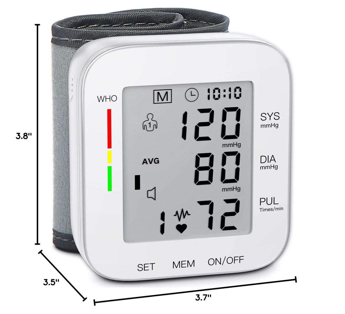 Wrist Blood Pressure Monitor Large LCD Display Adjustable Cuff 99x2 Sets Memory with Carrying Case White Pack of 5 K87007