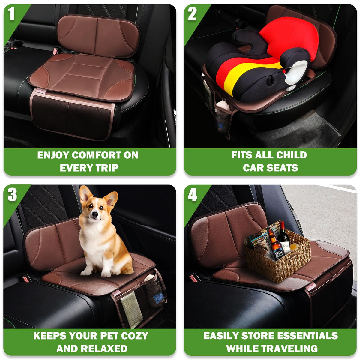 Car Seat Protector with 2 Storage Pockets, Black Y58518