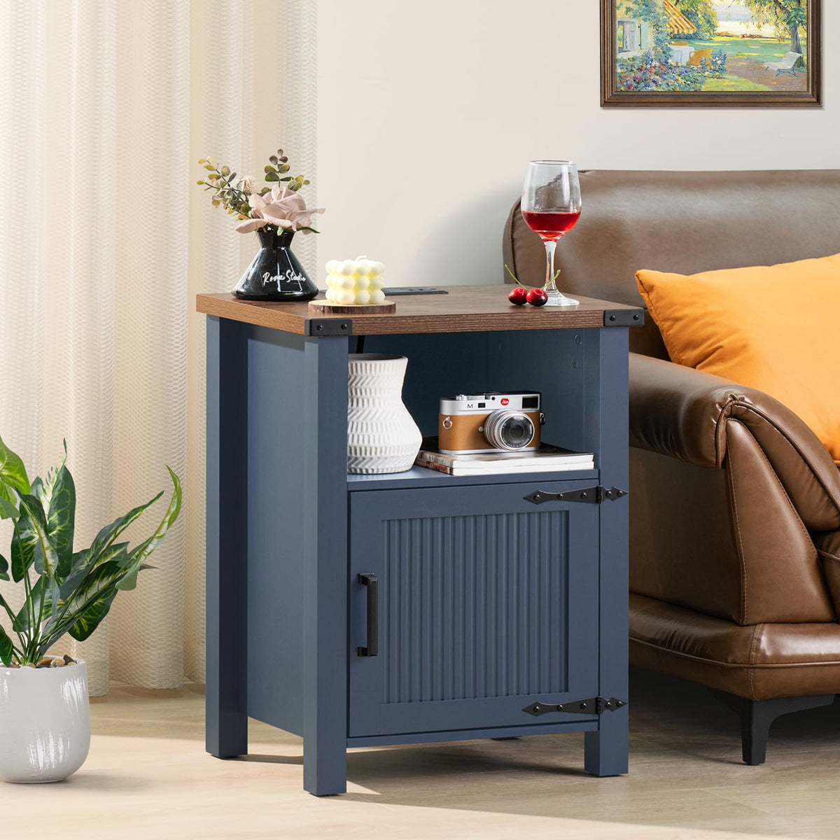 Dark Blue 18-Inch Fluted Nightstand Set of 2 G91856