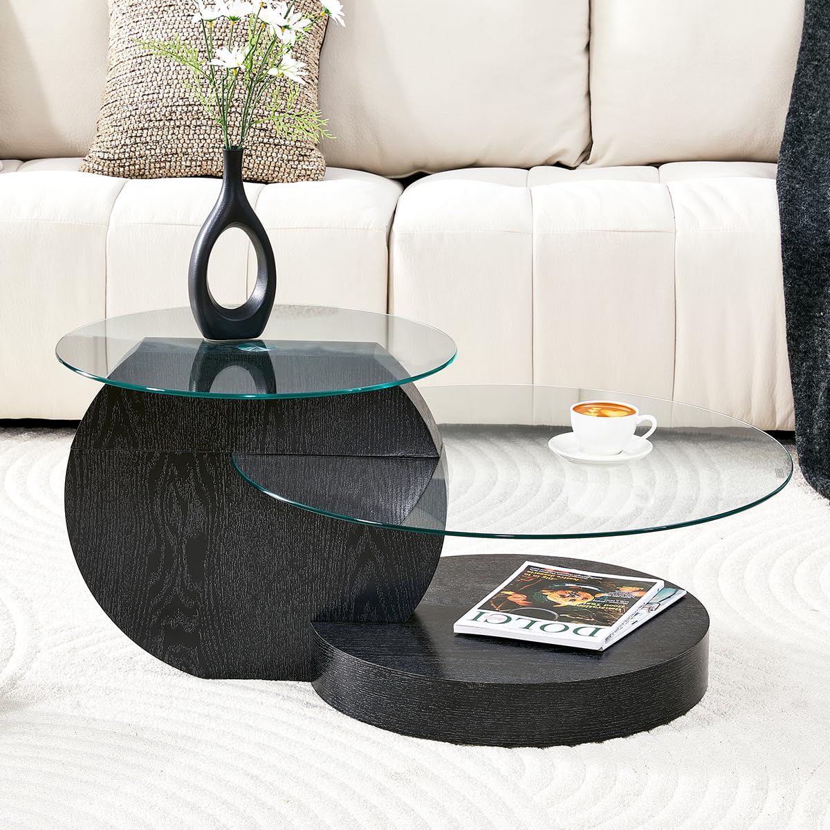 35" Round Glass Coffee Table with Storage Y870701