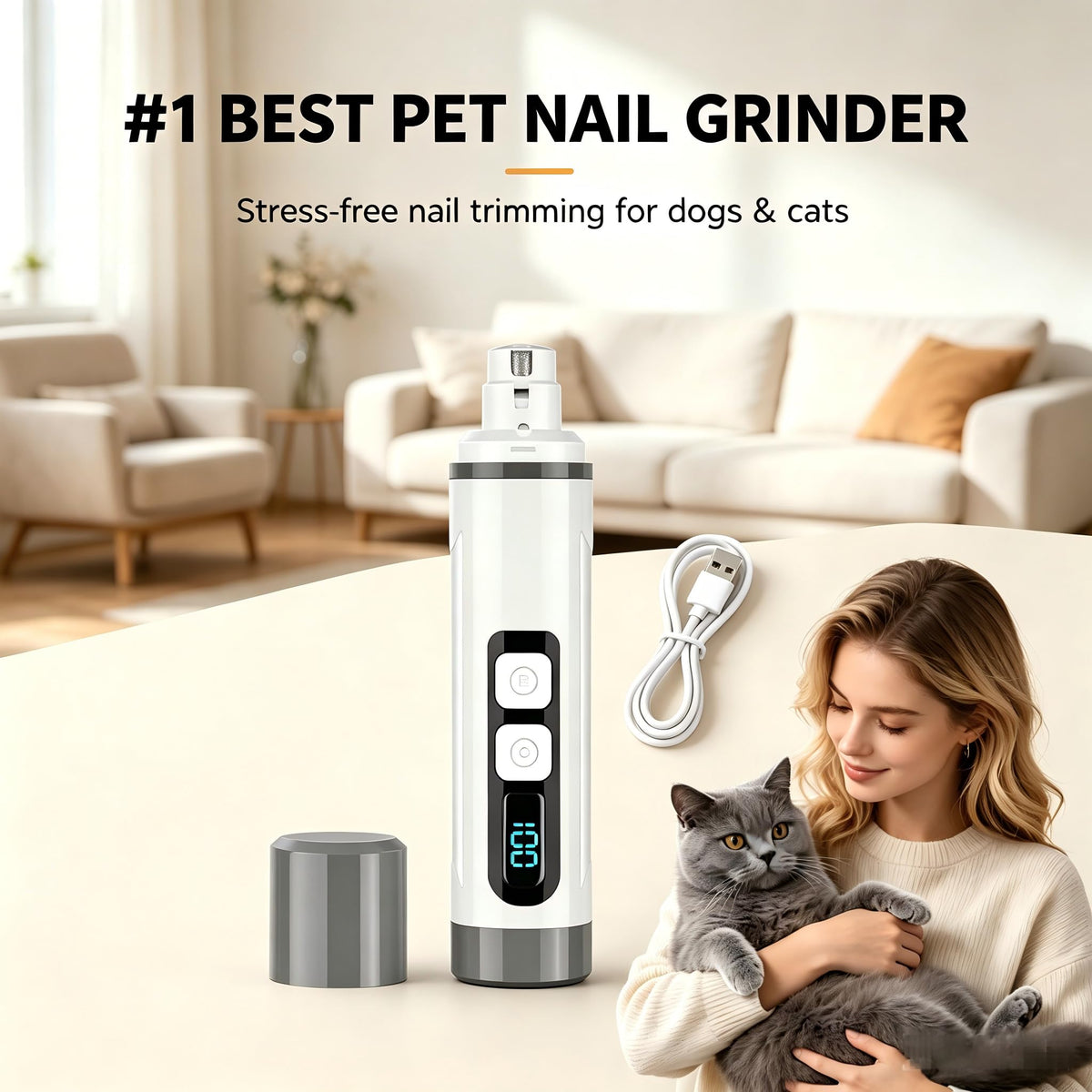 3-Speed Dog & Cat Nail Grinder with LED Light F4000