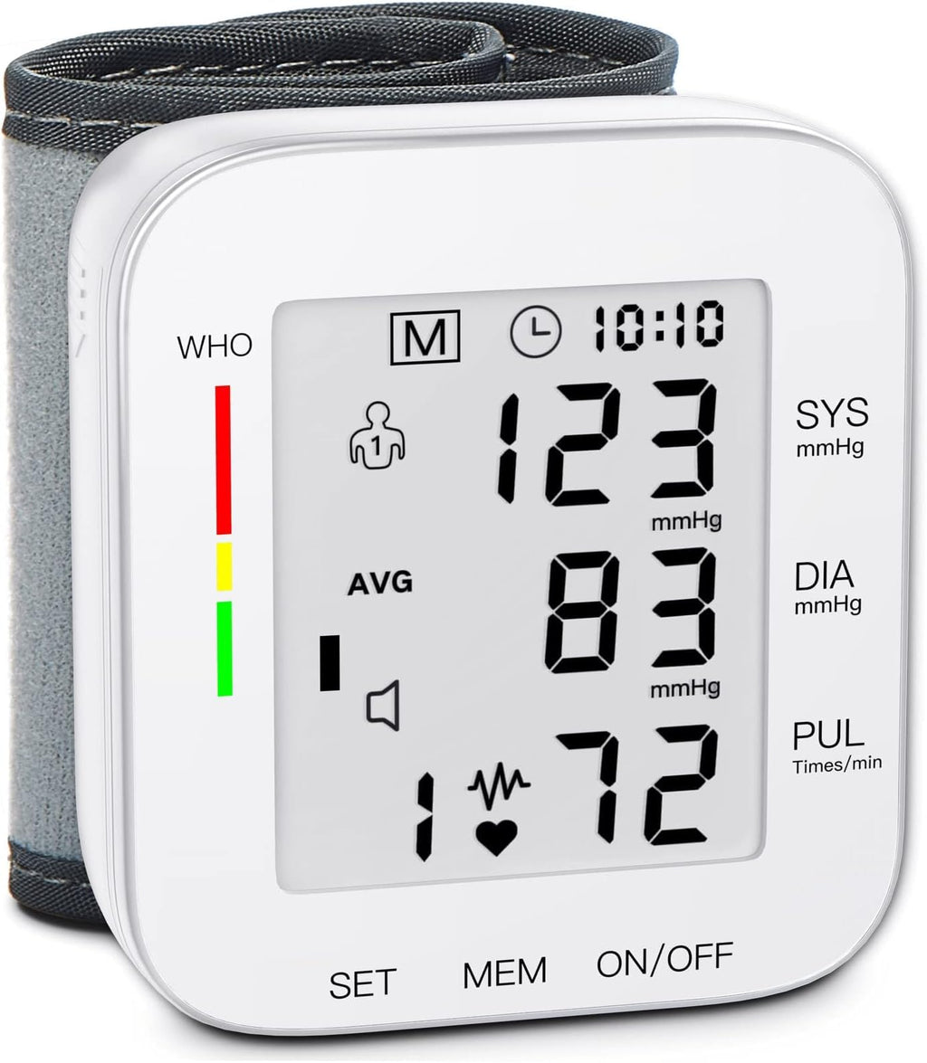 Wrist Blood Pressure Monitor Large LCD Display Adjustable Cuff 99x2 Sets Memory with Carrying Case White Pack of 5 K87007