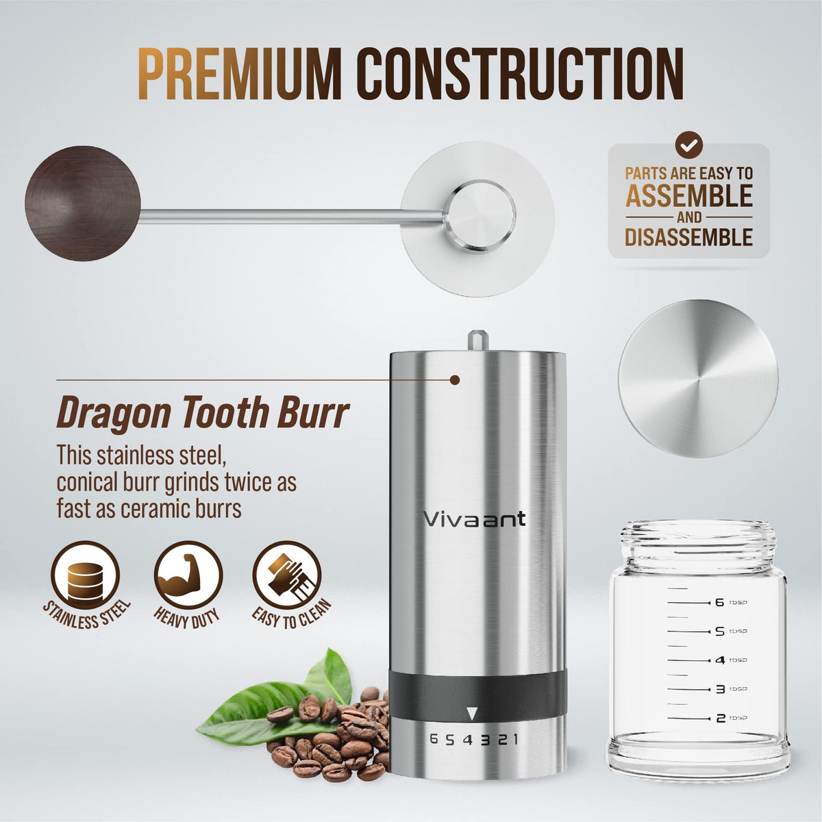 Manual Coffee Grinder Stainless Steel Conical Burr Mill A11870