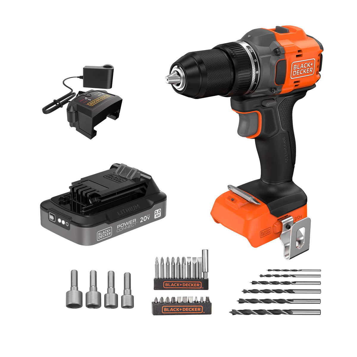 20V MAX Cordless Brushless Drill Driver with 30 Pc. Drill Bit Set M480