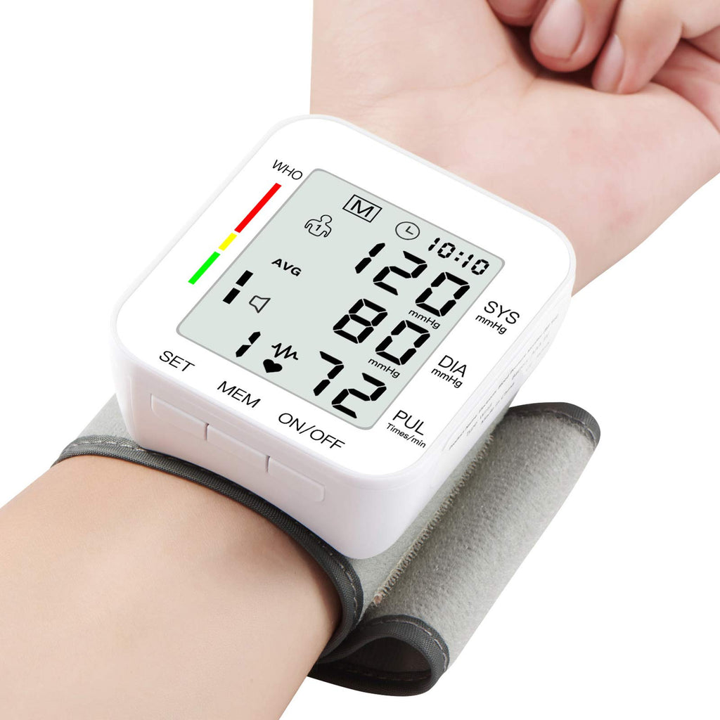 Wrist Blood Pressure Monitor Large LCD Display Adjustable Cuff 99x2 Sets Memory with Carrying Case White Pack of 5 K87007