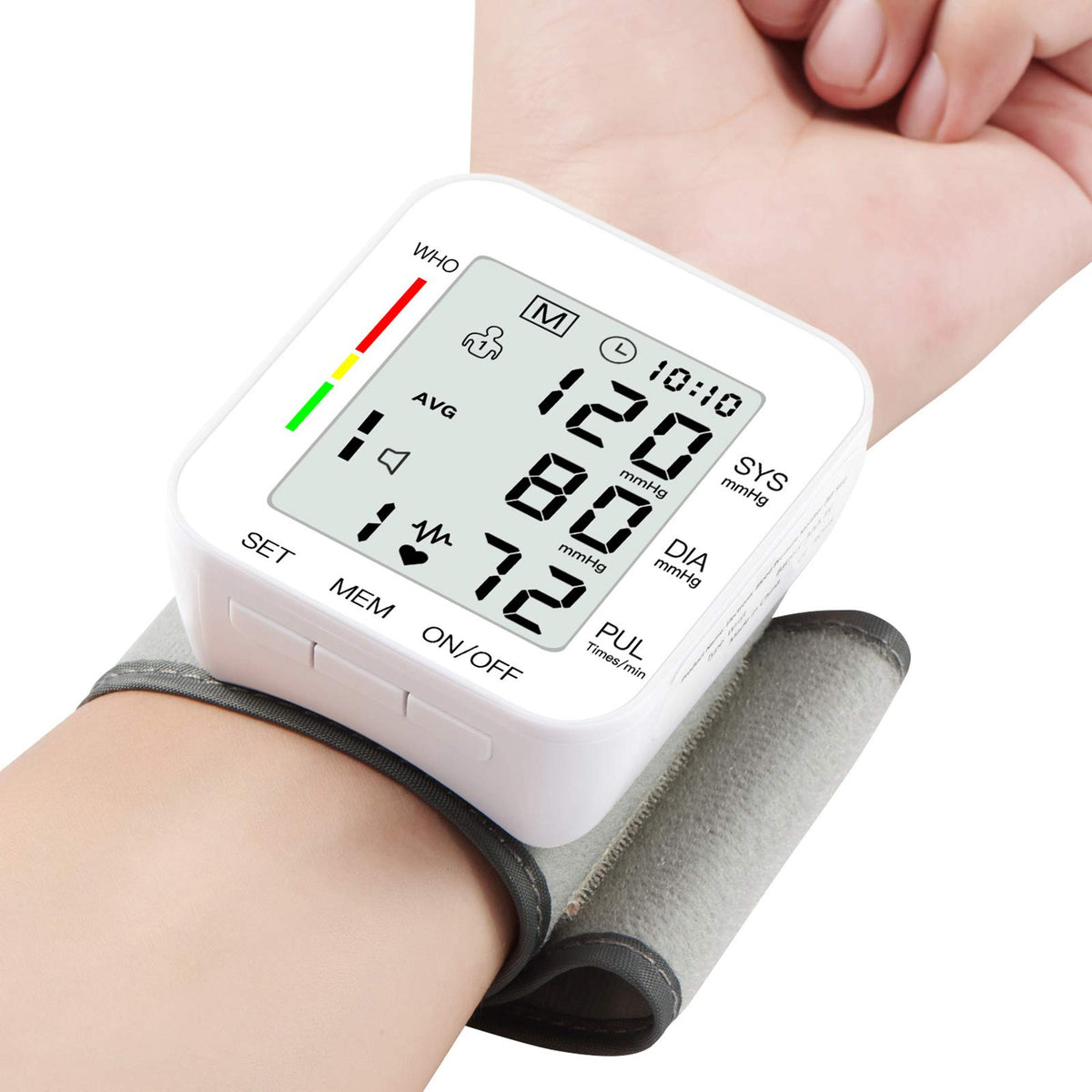 Wrist Blood Pressure Monitor Large LCD Display Adjustable Cuff 99x2 Sets Memory with Carrying Case White Pack of 5 K87007