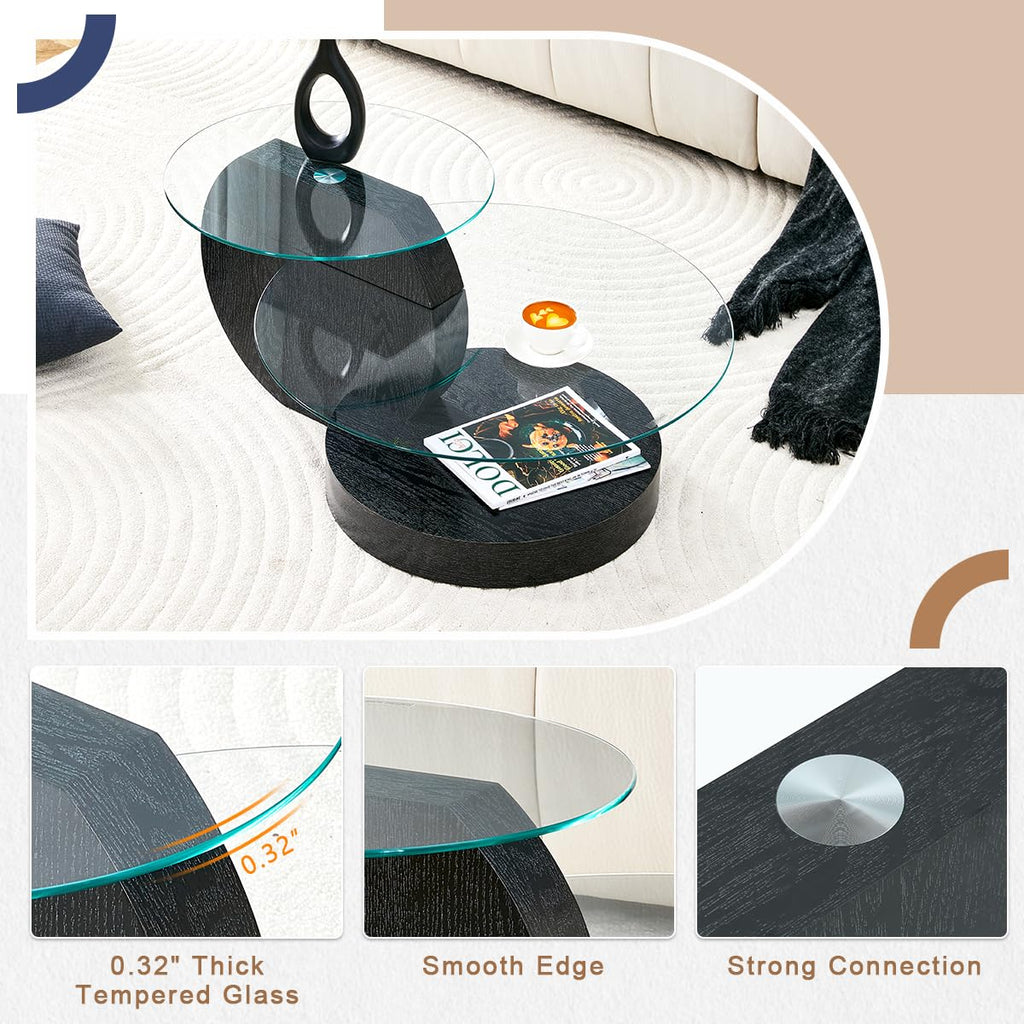 35" Round Glass Coffee Table with Storage Y870701