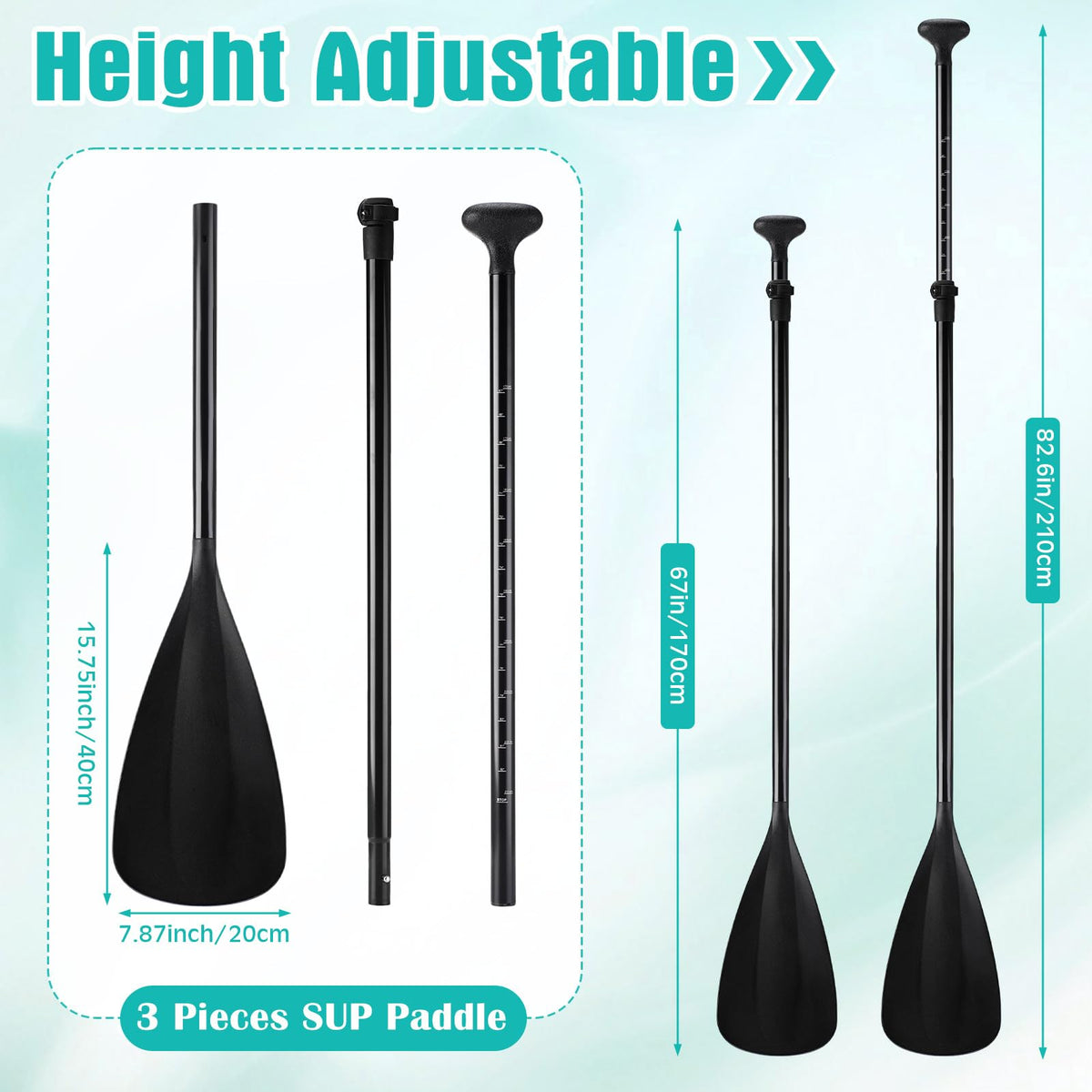 3 Pieces Paddle Board Paddle with Leash Detachable Aluminum Alloy Shaft E10501