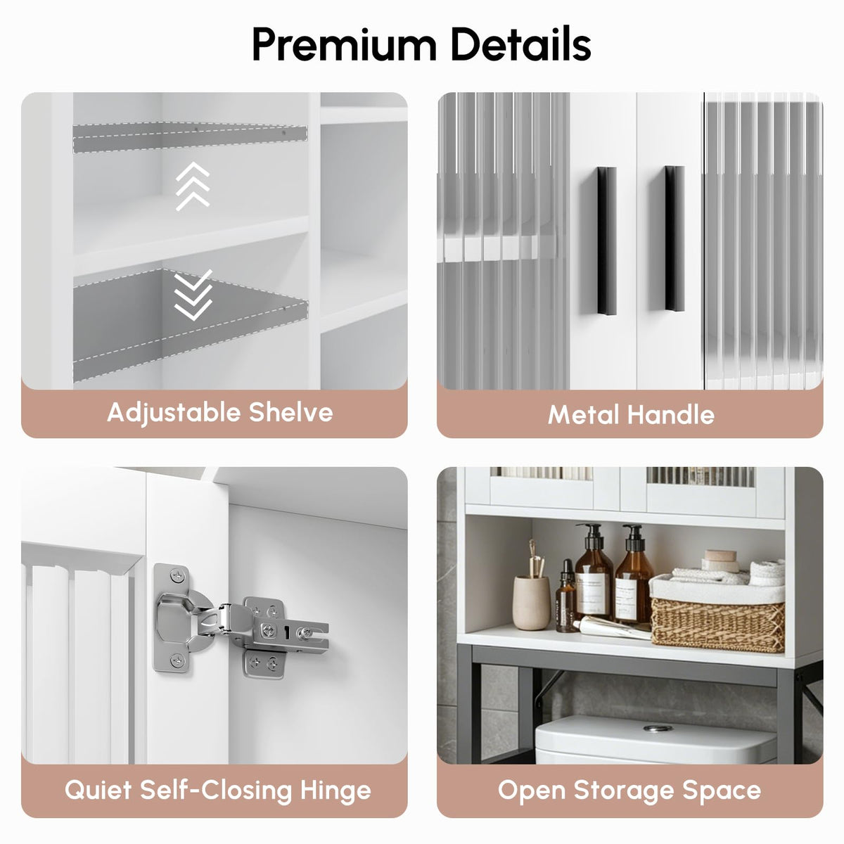White Over The Toilet Storage Cabinet with Glass Doors V429276