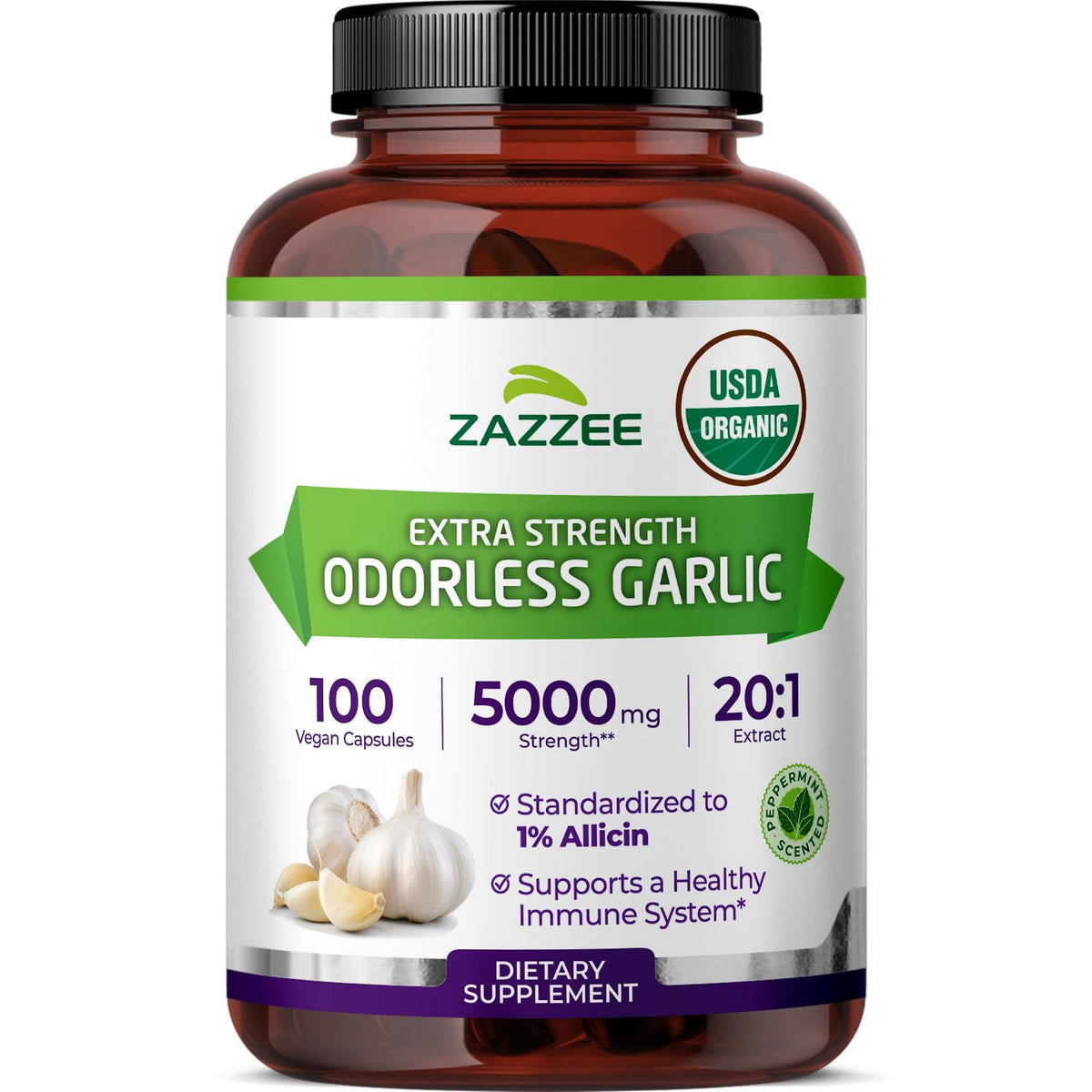 USDA Organic Odorless Garlic 20:1 Extract 100 Capsules R818377