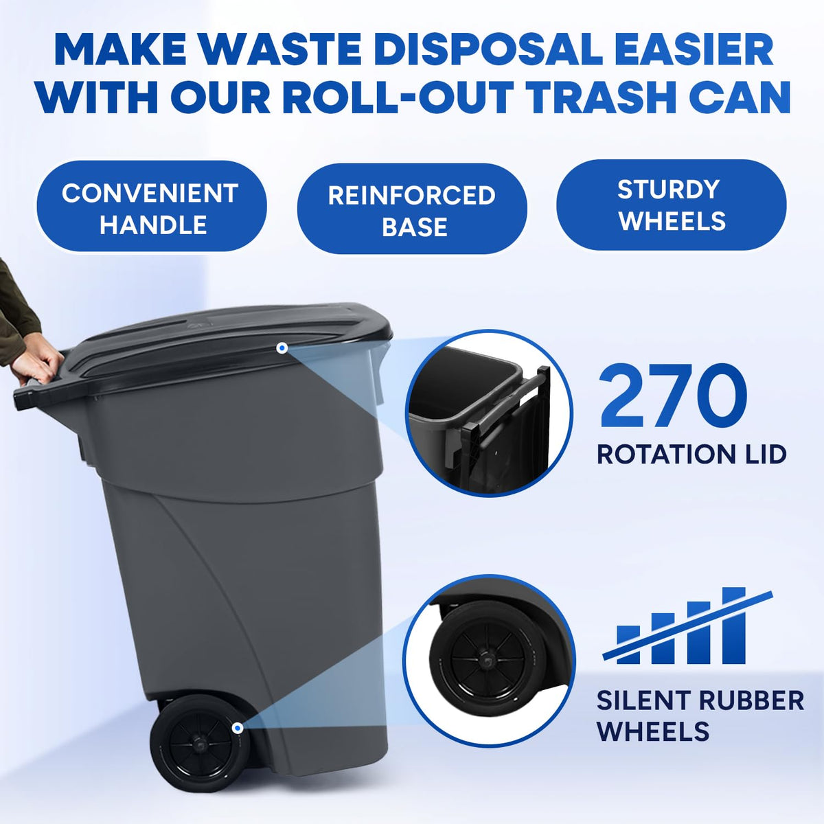 50 Gallon Gray Outdoor Trash Can with Lid and Wheels Q282