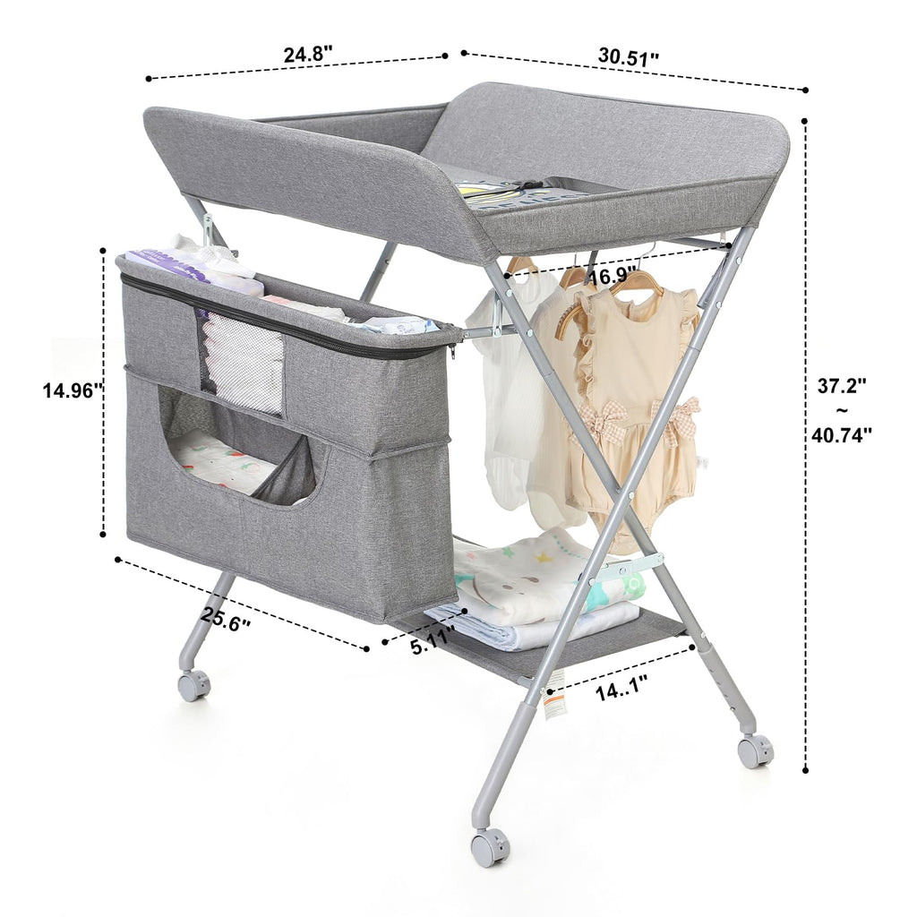 Portable Foldable Baby Changing Station with Wheels R556727