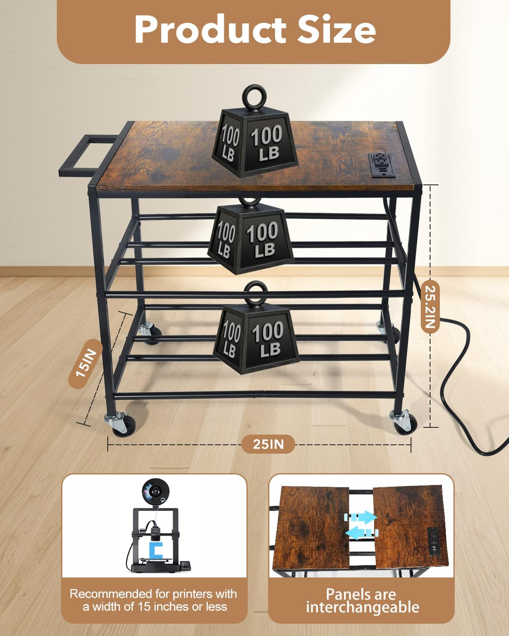 Heavy Duty Rolling 3D Printer Stand with Filament Storage I2848