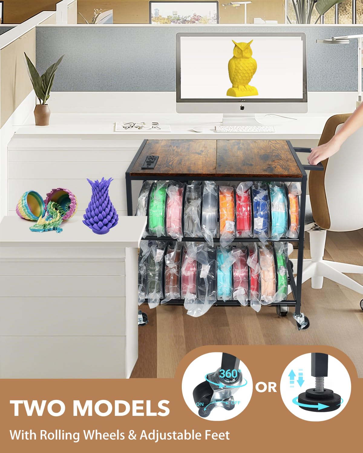 Heavy Duty Rolling 3D Printer Stand with Filament Storage I2848