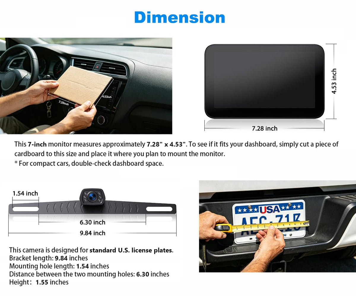 Wired License Plate Backup Camera with 7" Monitor W235