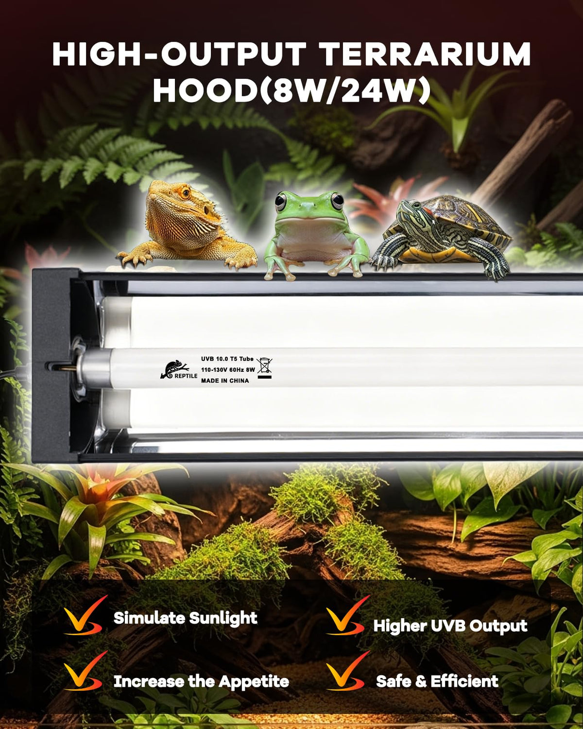 8W T5 UVB Reptile Light Fixture Combo Kit U1436