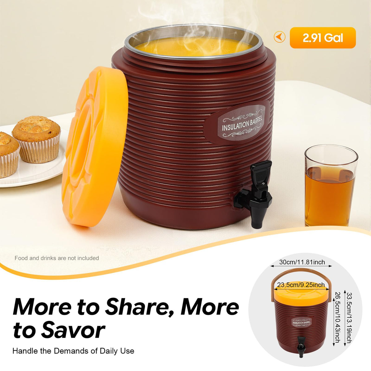 Insulated Beverage Dispenser 3.43gal Stainless Steel Portable Water Jug Y2324