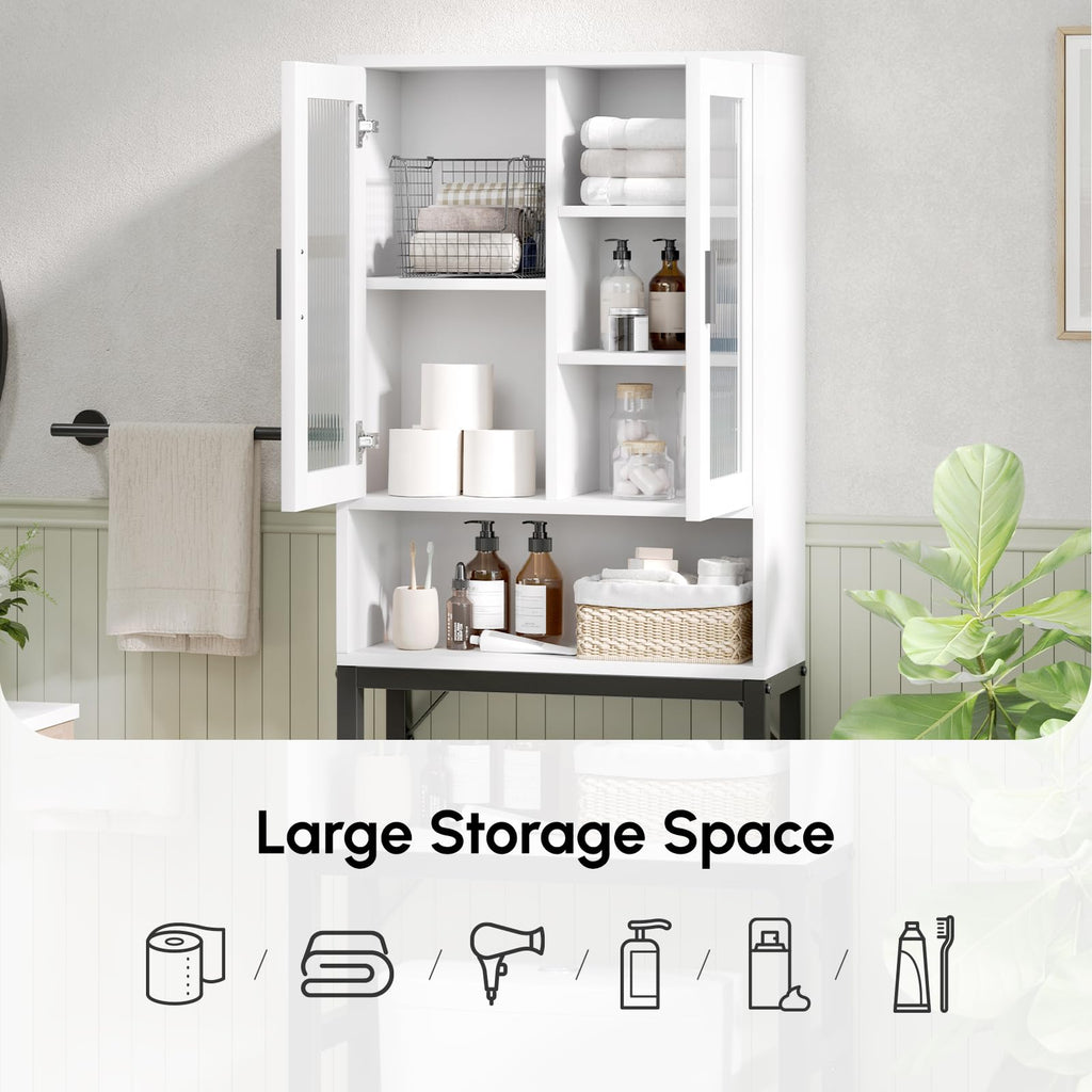 White Over The Toilet Storage Cabinet with Glass Doors V429276