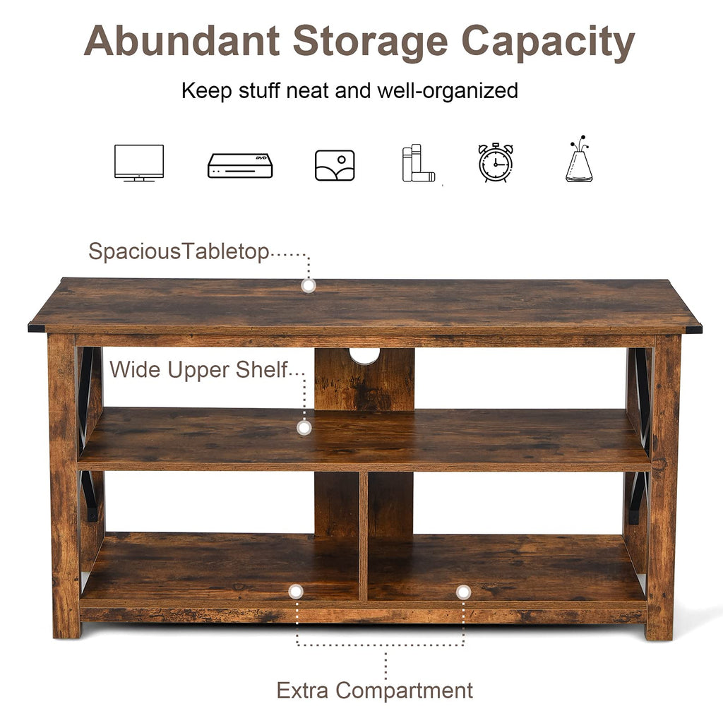 Brown 3 Tier Wood TV Stand with Open Shelves E414