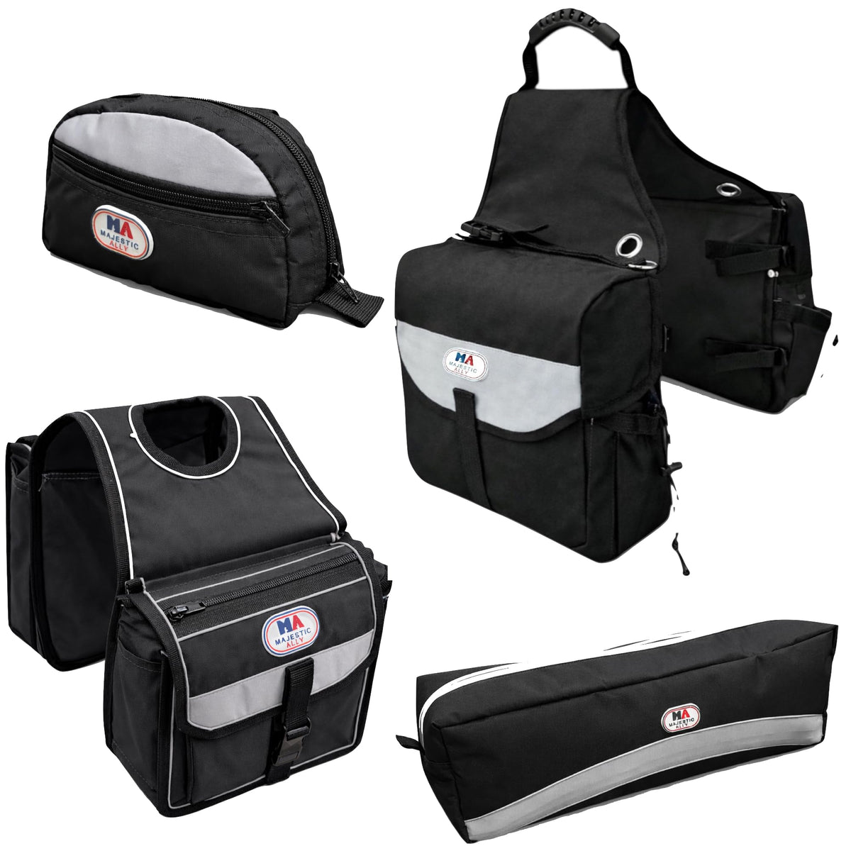 4-Piece Nylon Saddle Bag Set with Horn Bag, Cantle Bag & Pommel Bag I5660