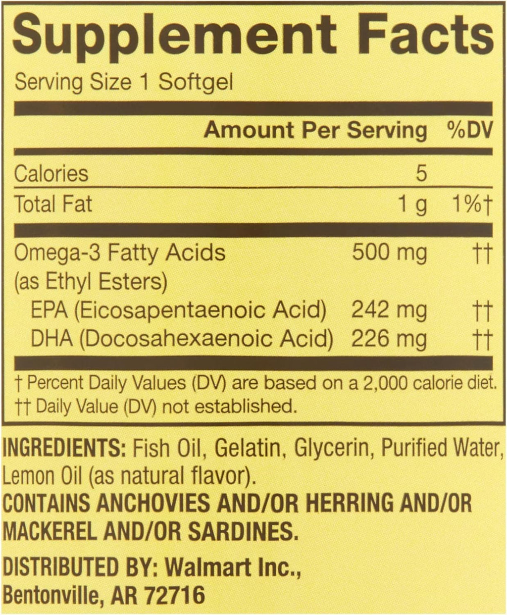 Omega-3 500 mg 180 Count Fish Oil Dietary Supplements J50772