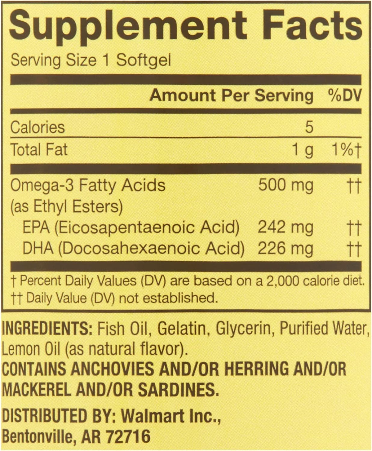 Omega-3 500 mg 180 Count Fish Oil Dietary Supplements J50772