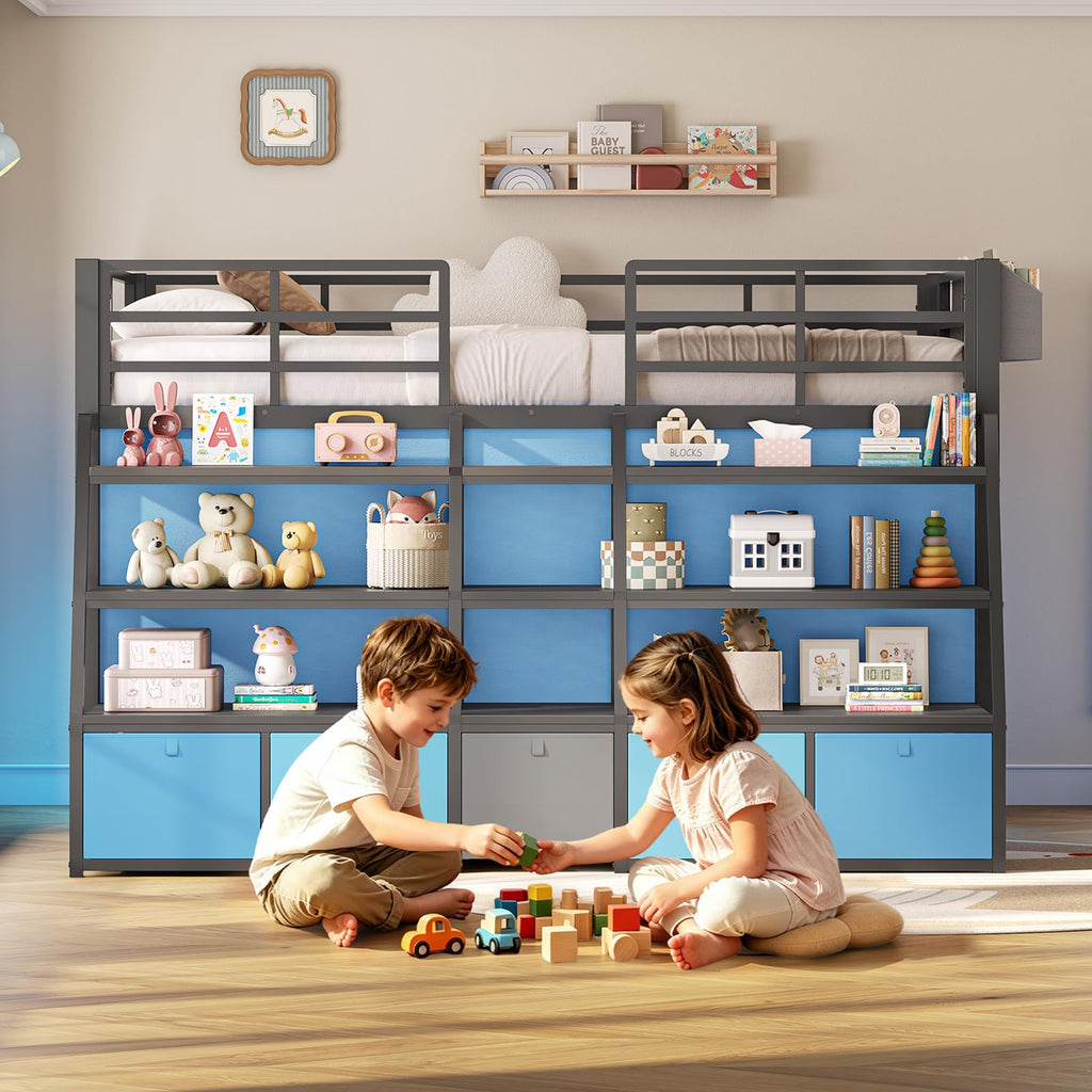 Twin Size Grey Low Loft Bed with 5 Drawers Z315