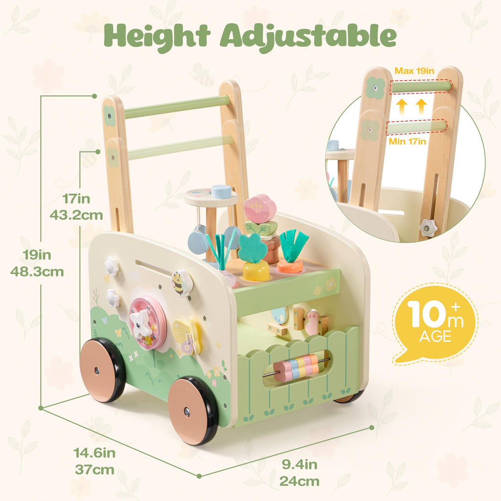 Wooden Baby Walker, 10-in-1 Activity Center Toys, Green M204