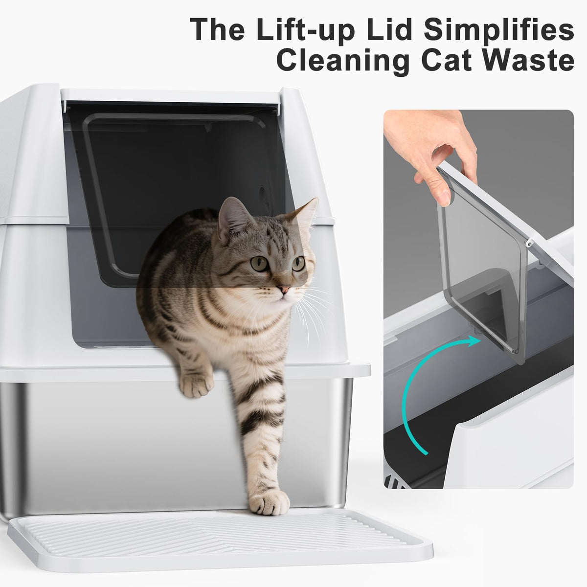 XL Stainless Steel Litter Box with Lid D95869