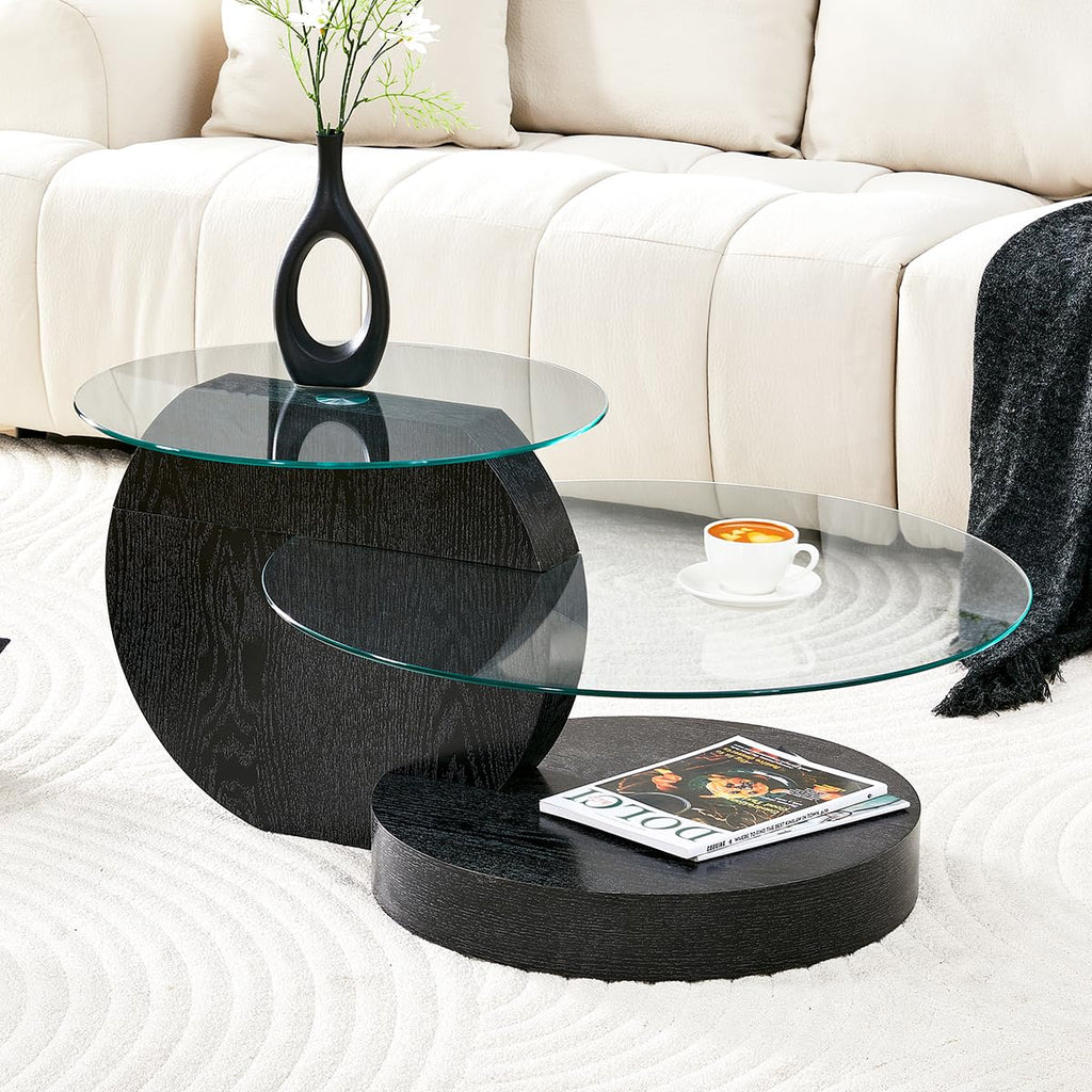 35" Round Glass Coffee Table with Storage Y870701