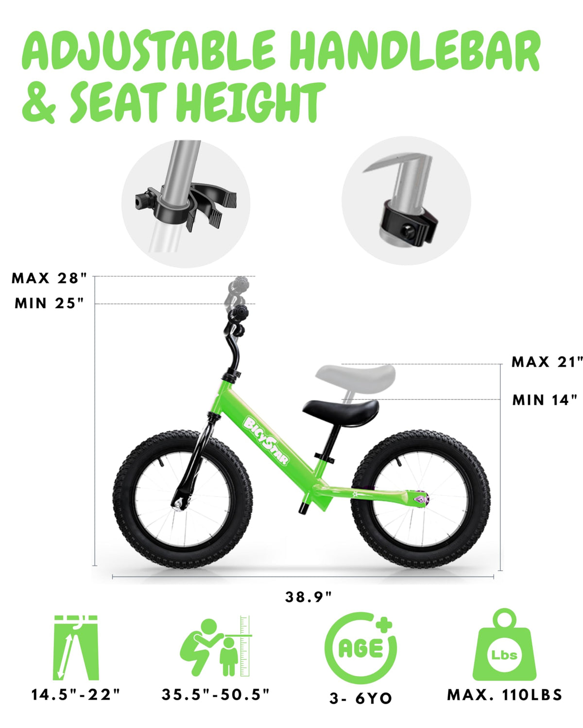 14 Inch Pink Balance Bike with Air Rubber Tires C91629