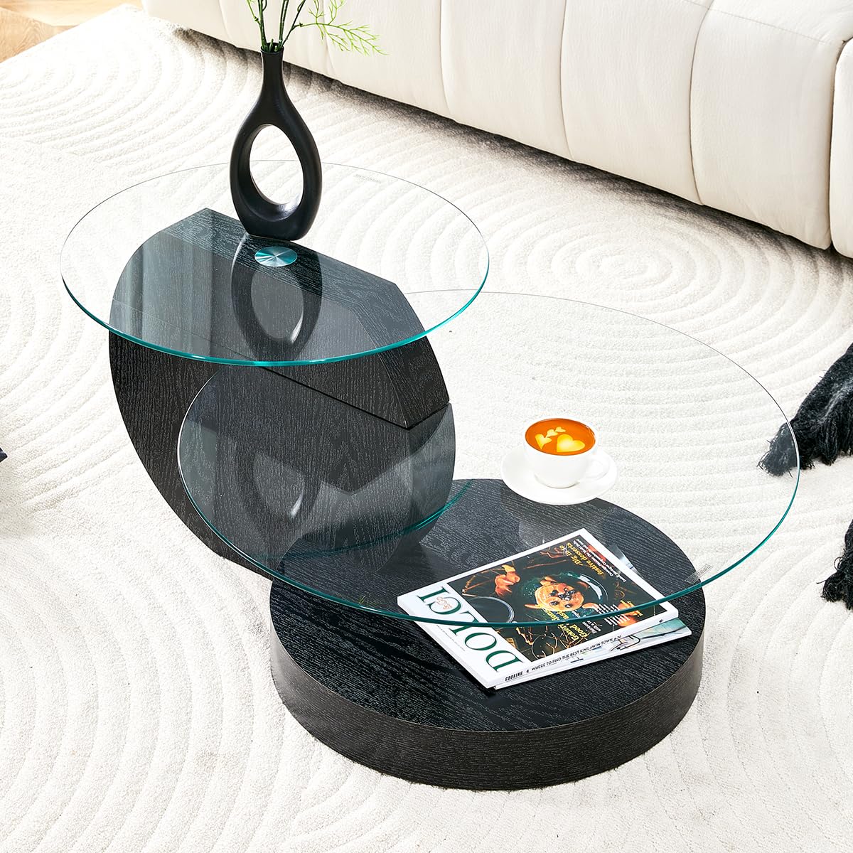 35" Round Glass Coffee Table with Storage Y870701