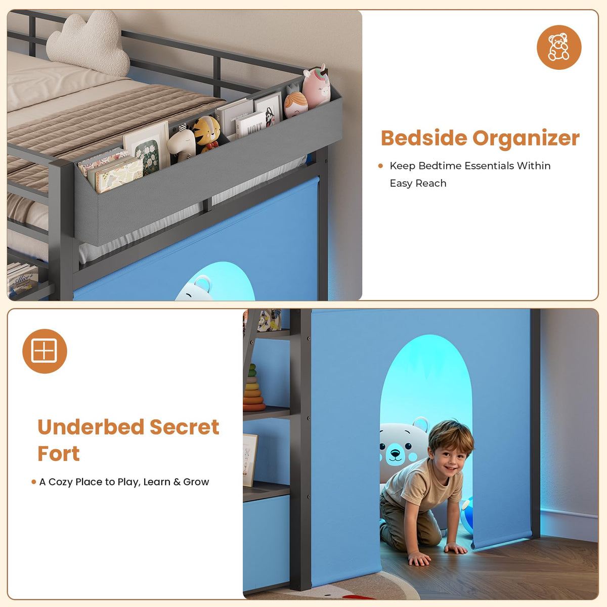 Twin Size Grey Low Loft Bed with 5 Drawers Z315