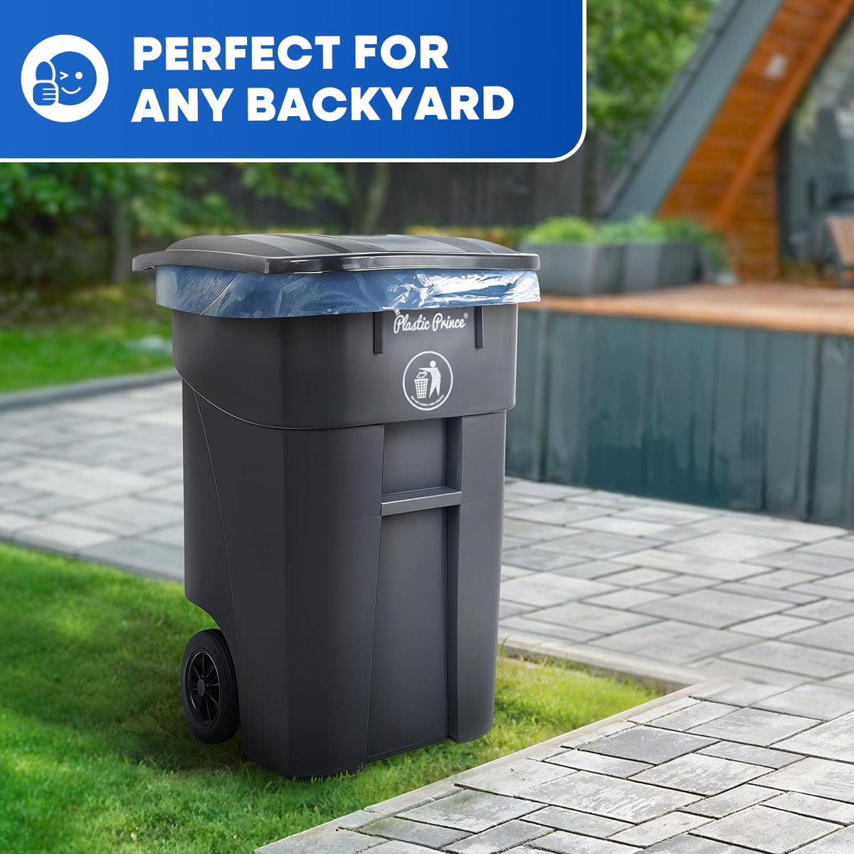 50 Gallon Gray Outdoor Trash Can with Lid and Wheels Q282