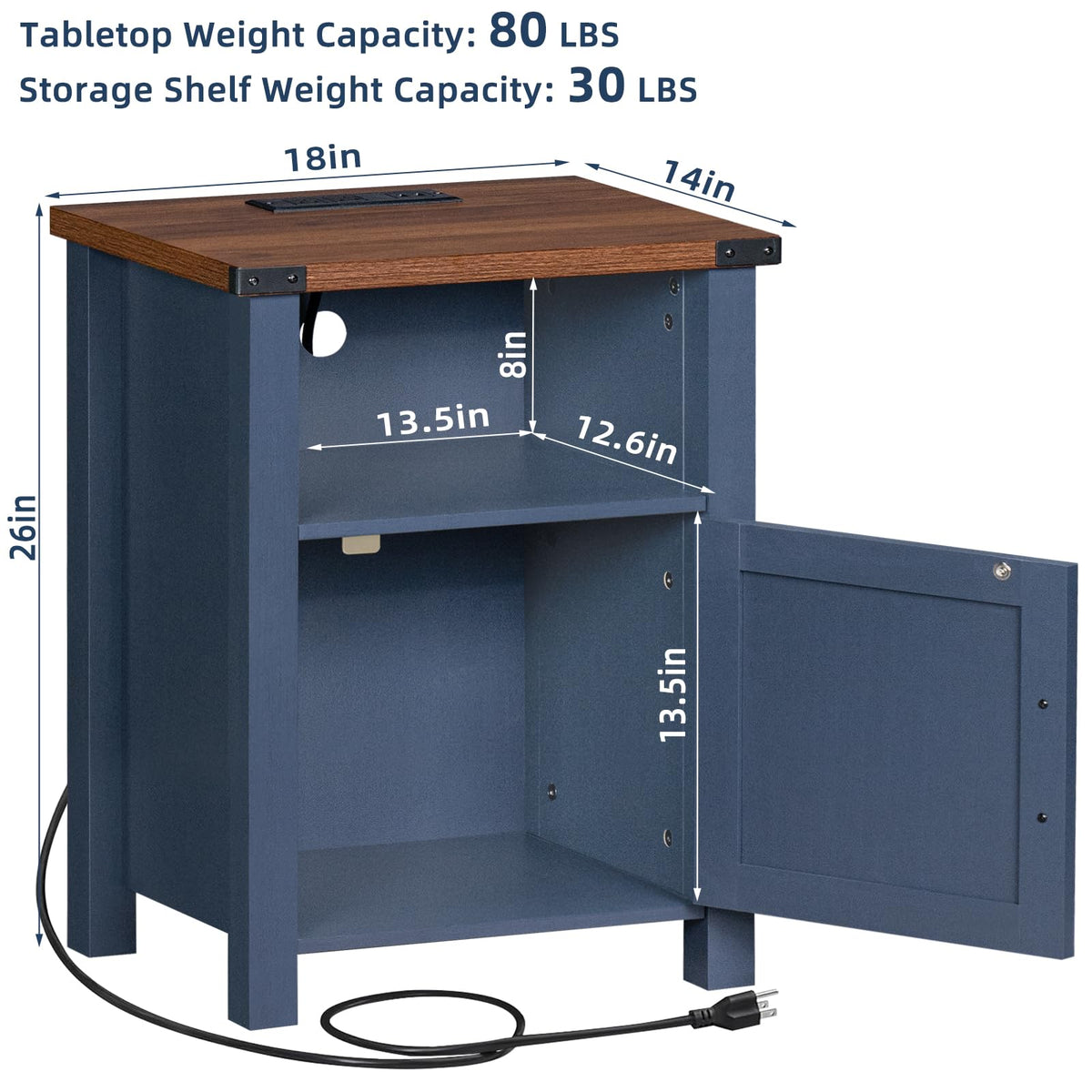 Dark Blue 18-Inch Fluted Nightstand Set of 2 G91856
