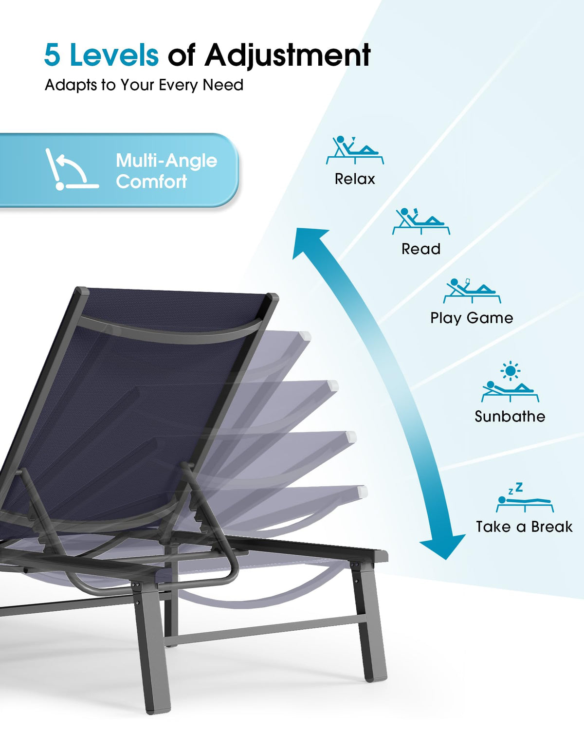 Foldable Aluminum Outdoor Lounge Chair Set of 2 Navy Blue M234247