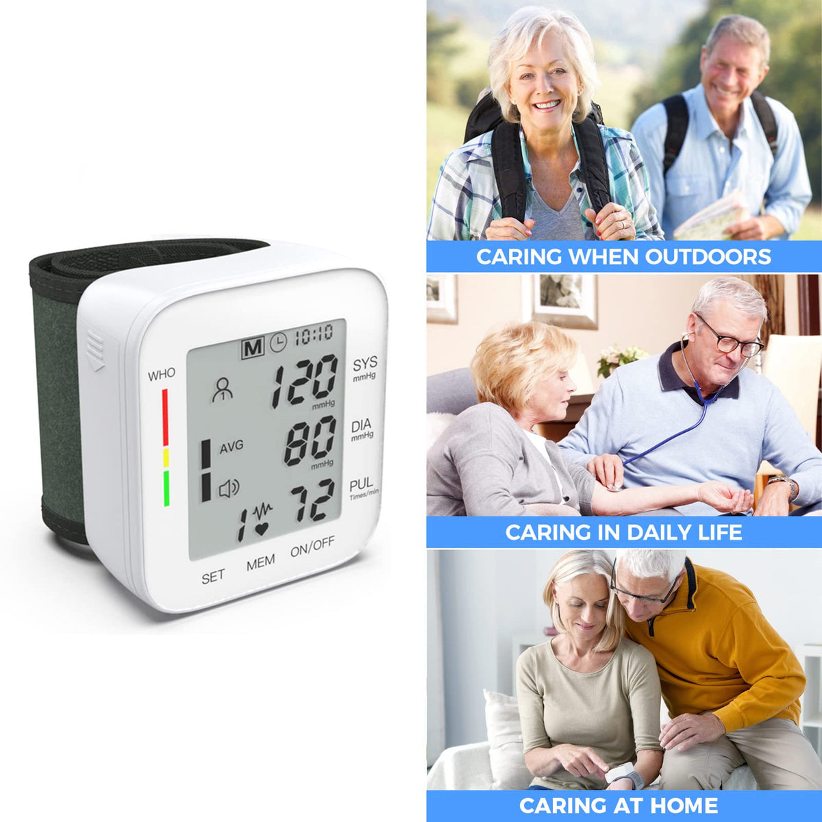 Wrist Blood Pressure Monitor Large LCD Display Adjustable Cuff 99x2 Sets Memory with Carrying Case White Pack of 5 K87007